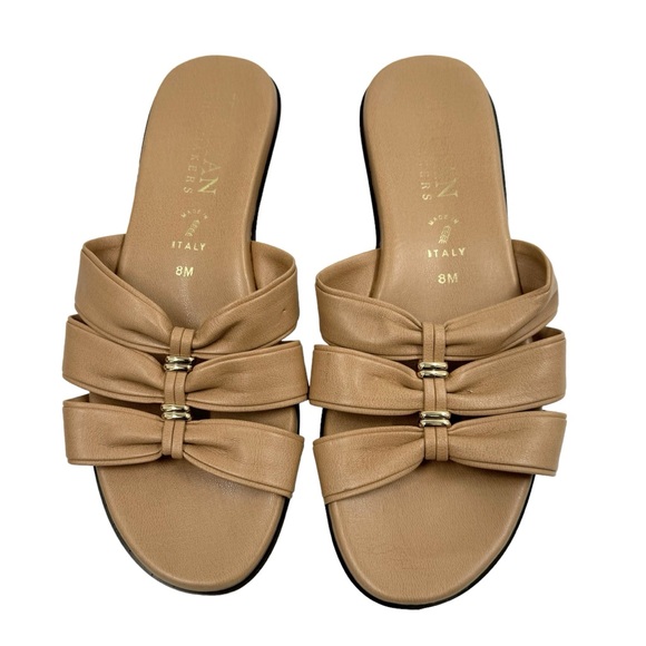 Italian Shoemakers Leather Sandals Made in Italy Tan Gold Tone Size 8M - Picture 4 of 10